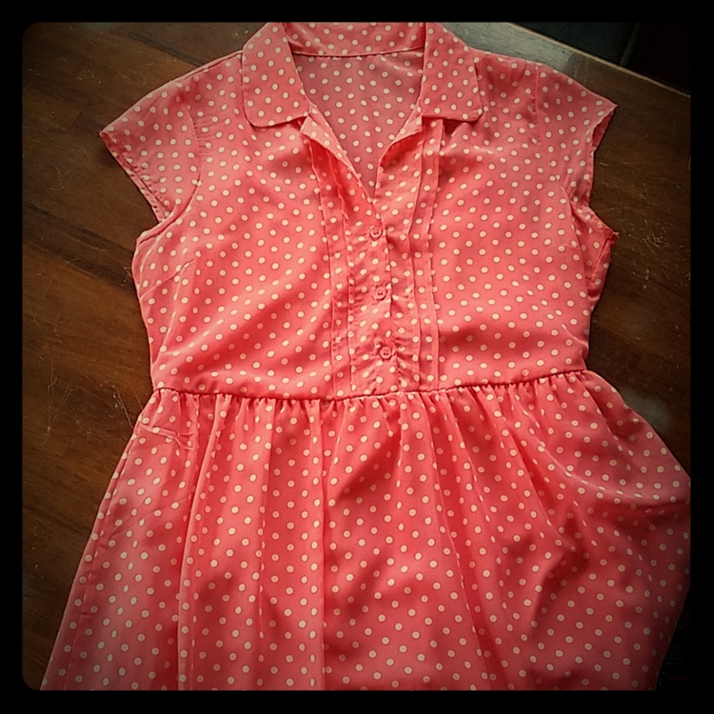 Coral Pink Polka Dot Dress